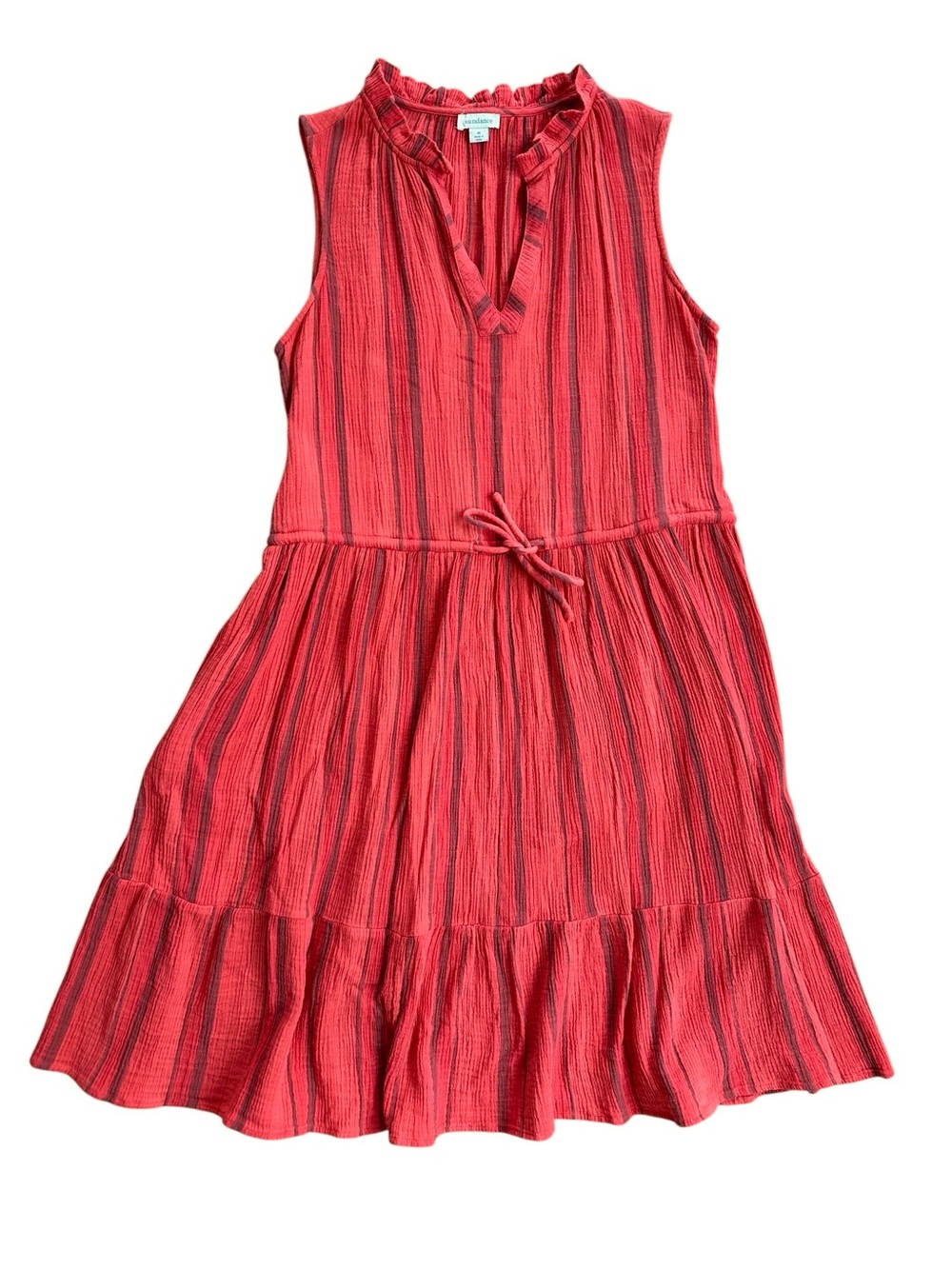 Sundance Adley Coral and Gray Cotton Striped Sleeveless Dress